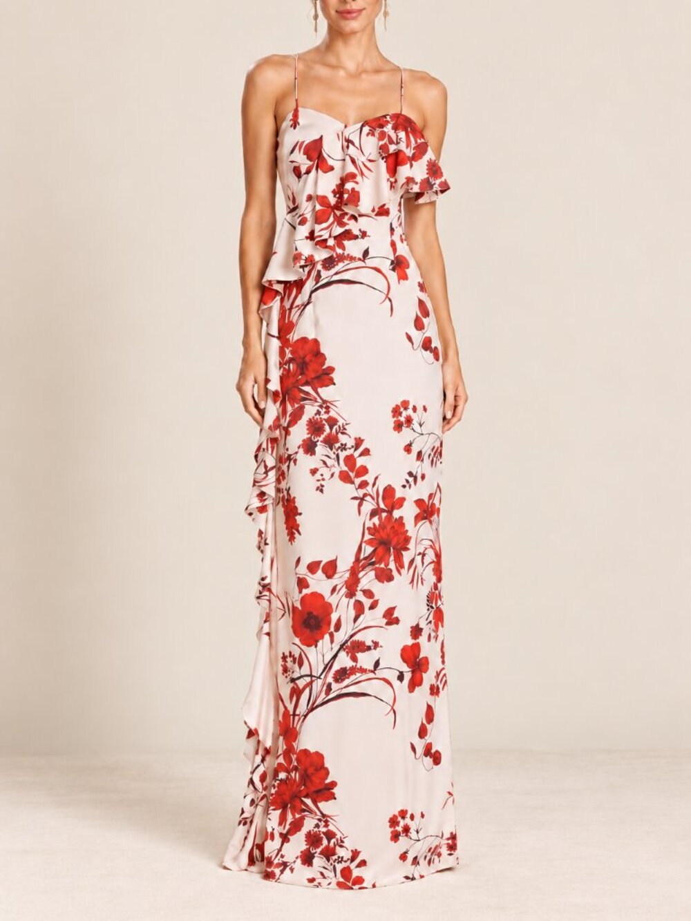 Sachin & Babi Pink Red Floral PUTRI Stretch Crepe Silk Column Gown SZ 4 NWT